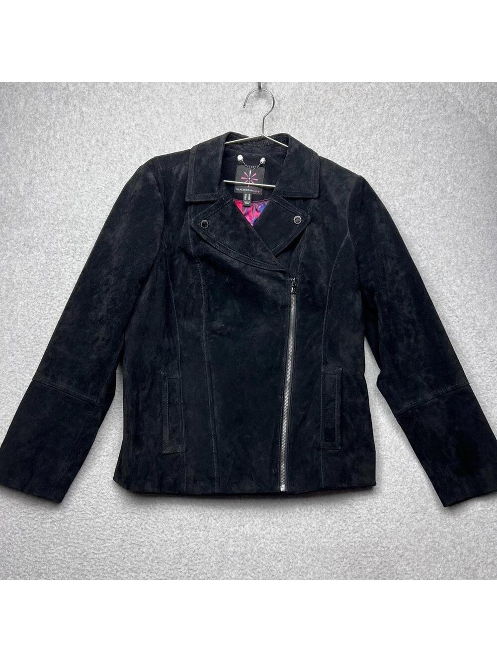 Isaac Mizrahi Genuine Suede Leather Motorcycle Biker Jacket 12 Black Baddie 90s